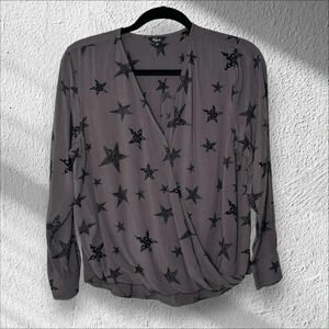 Rails Medium Hillary Charcoal Cheetah Stars Blouse‎ Top Preppy Classic Neutral
